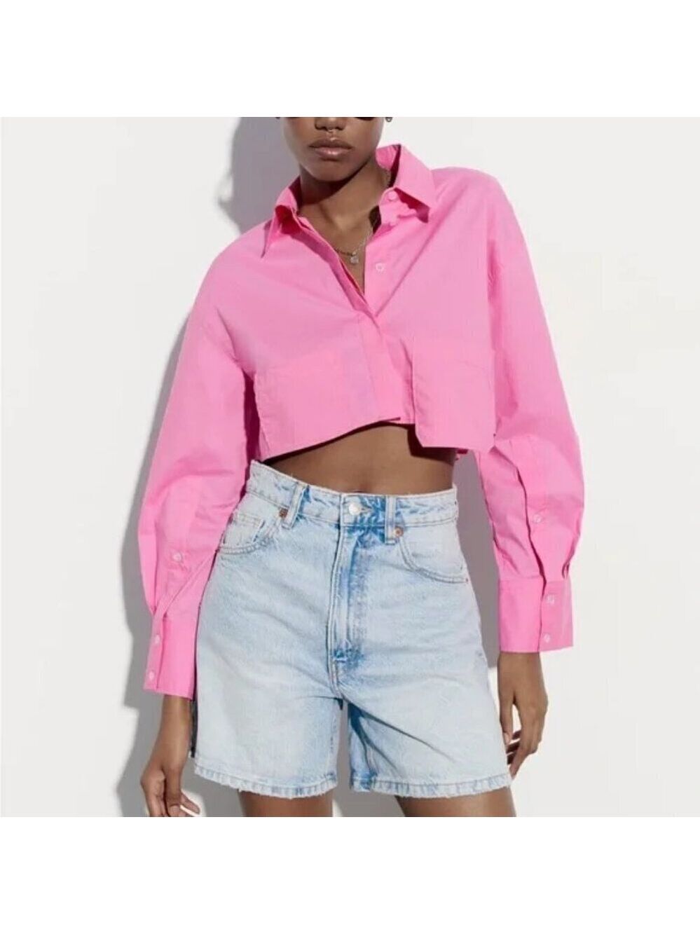 Zara Asymmetrical Poplin Cropped Blouse S